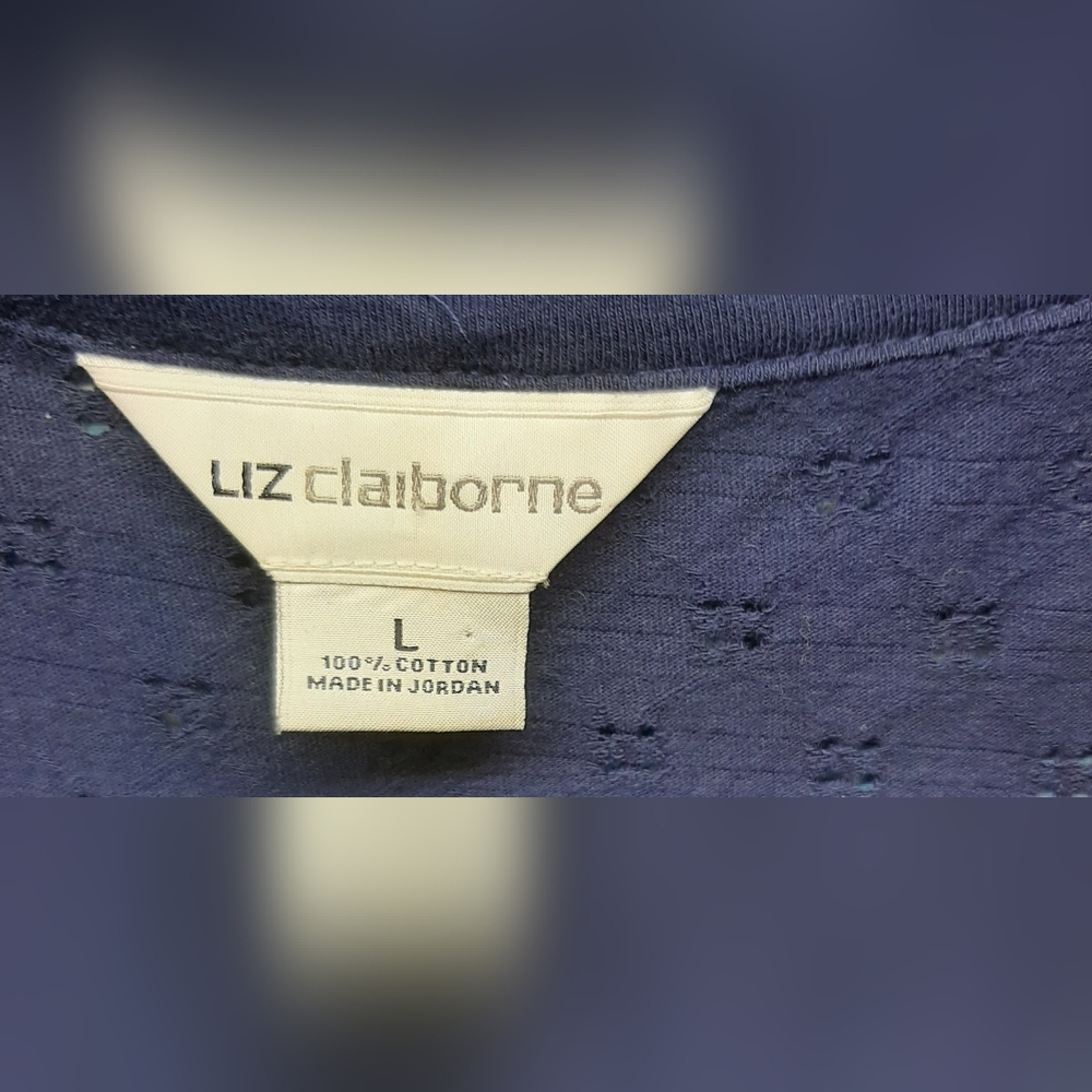 Liz Claiborne Sleeveless Navy Blue Eyelet Top Large - Picture 3 of 4